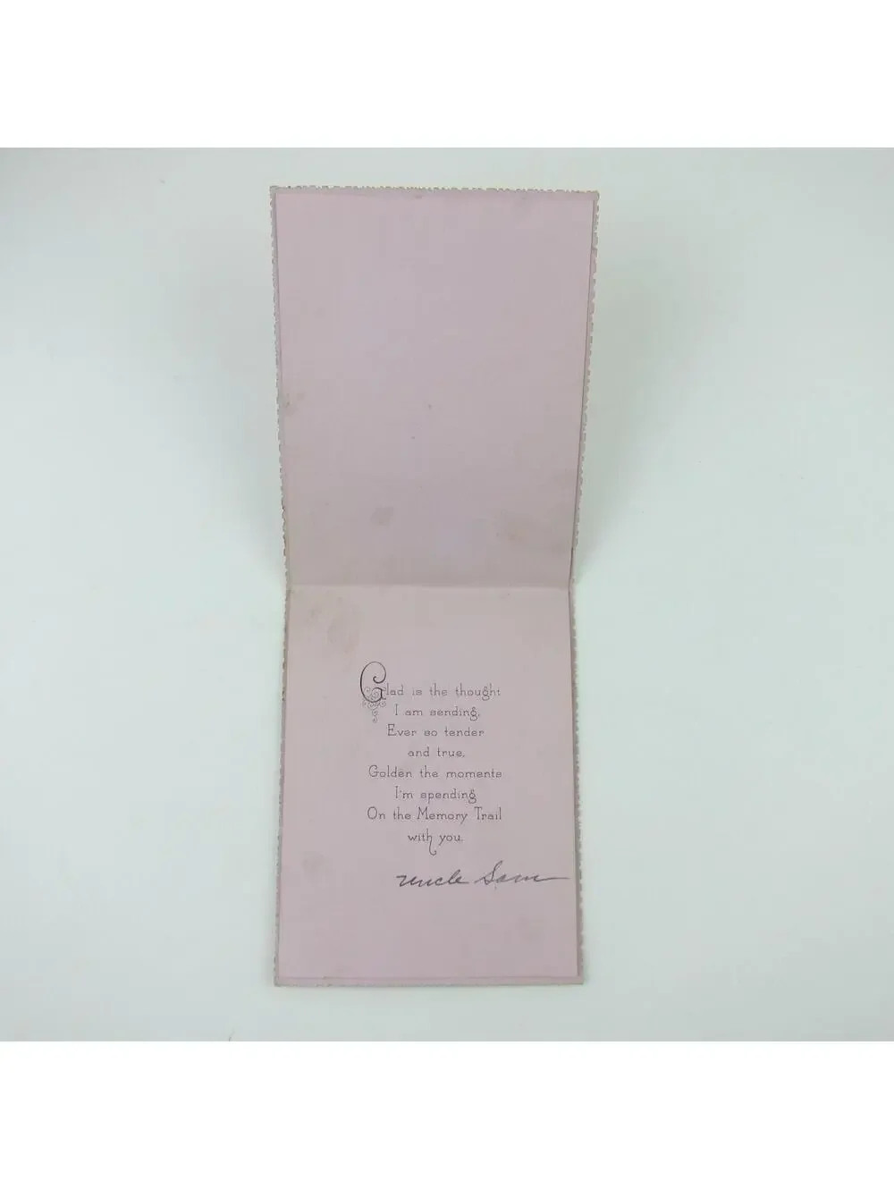 Antique Valentines Day Card Pink & White Flowers Green Vase Gold Accent Art Deco
